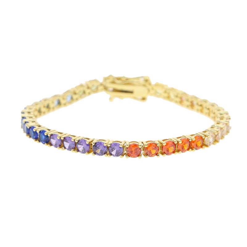 Fashionable 14K Gold Women's Colored Moissanite Bracelet Set with 4mm Round Colored Moissanite for Everyday Wear, Mother's Day Gift