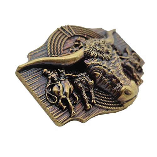 Xwest Longhorn Bull Cowboy Western Belt Buckle Brass