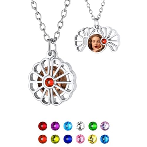 FindChic Customized Locket Necklaces for Women Girl with Custom Birthstone Hollow Heart Rose Flower/Sunflower/Envelope with Zirconia Stone Gold/Silver