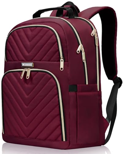 Image of Kuosdaz Backpack Women, 15.6 Inch School Backpack Girls Teenager, Laptop Backpack Stylish Daypack Waterproof for School, Uni, Travel, Work, Red