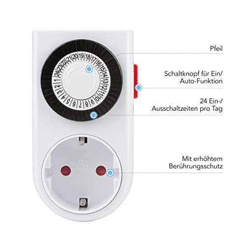 HBN Mechanische Zeitschaltuhr 2er Set Tageszeitschaltuhr Analoge Zeitschalt-Steckdose für Innenbereich 24-Stunden-Programm, 16A/3.680W, 30 Minuten Takt, Dauerbetrieb