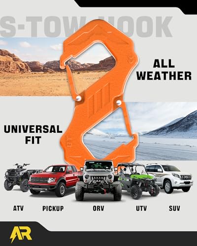 Image of 3 /8 inch S Tow Hook, G80 Steel Quick Winch Shackle 33,000Lbs Break Strength, Heavy Duty Off-Road Recovery Connect Hook for SUV, Truck, Trailer & Towing Applications, Orange