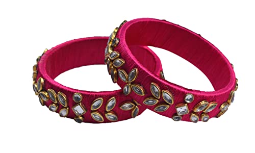 Goelx Silk Thread Bangles Pink Must Have Beautiful Kundan Bangles Set For Women #TOP2