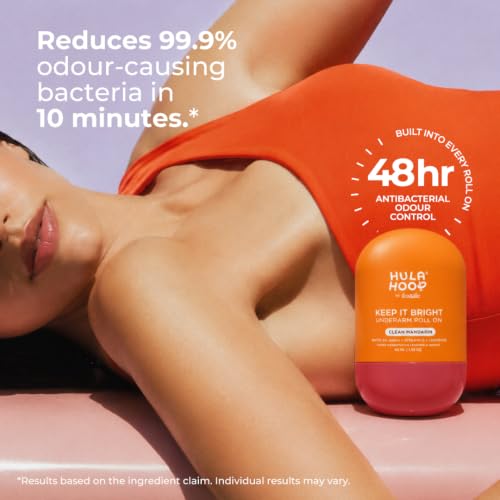 Image of Hula Hoop Brightening Underarm Roll On | Exfoliates & Fades Dark Underarms| 48Hr Odour Control with 5% AHA, Vitamin C | 0% Alcohol & Aluminium Free, Citrus Fragrance | For Men & Women, 40ml