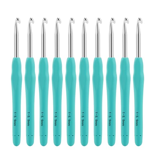 Vodiye 10PCS Crochet Hooks Professional Extra Long 5.5mm Crochet Hook Ergonomic Handle Crochet Hooks Set Crochet Needle for Beginners and Experienced Crochet Hooks Lovers (10pcs - 5.5mm)