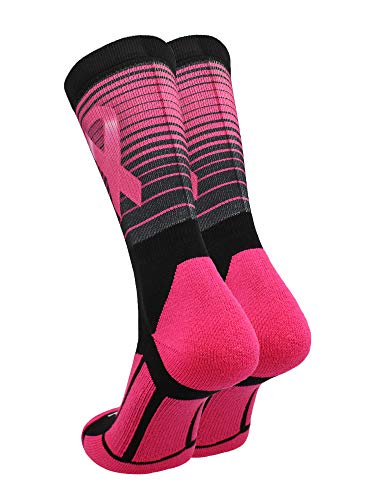 TCK Sublimated Pink Ribbon Breast Cancer Awareness Crew Socks with Stripes for Football Basketball Lacrosse Boys Girls Men2