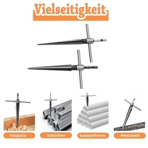 Treki 2 Stück Handlich Konische Reibahle mit T-Griffe Stahl Kegelreibahle zum Bohren Loch 3-13mm und 5-16mm, Kegel Handreibahle mit Sechskantschaft für Gitarre Holzarbeiter Bohrwerkzeug