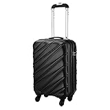 Bagage Cabin Max Tuscany 2.0 Ultra Léger 2.4kg ABS Coque Solide Voyage Transport Bagage Cabine Bagage à Main Valise à 4 Roulettes, Autorisée par Ryanair, Easyjet, et Bien d’Autres (Noir)