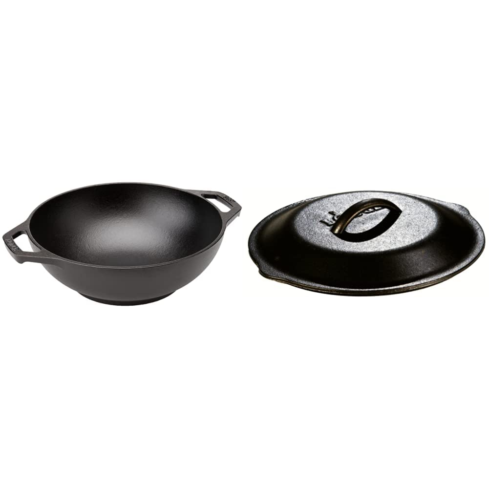 Lodge9 Inch Cast Iron Mini Wok w/ Loop Handles & 9 Inch Cast Iron Lid Black