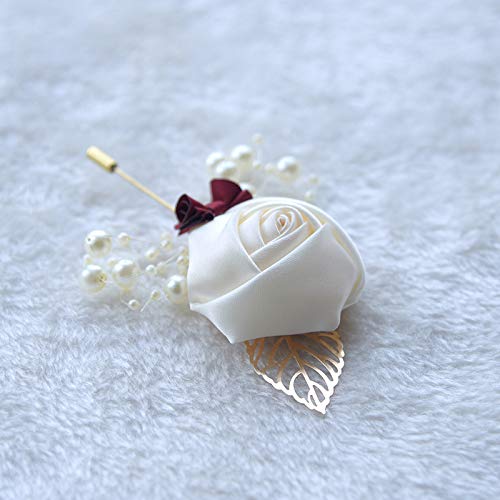 6PCS Alfiler de Boutonniere de Rosa de Tela con Perla - Accesorio de Solapa para Bodas,M