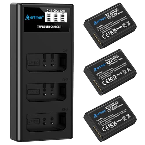 Artman LP-E10 Battery 3-Pack 1600mAh and 3-Slot LCD Charger by A Artman - Used condition - US$27.07