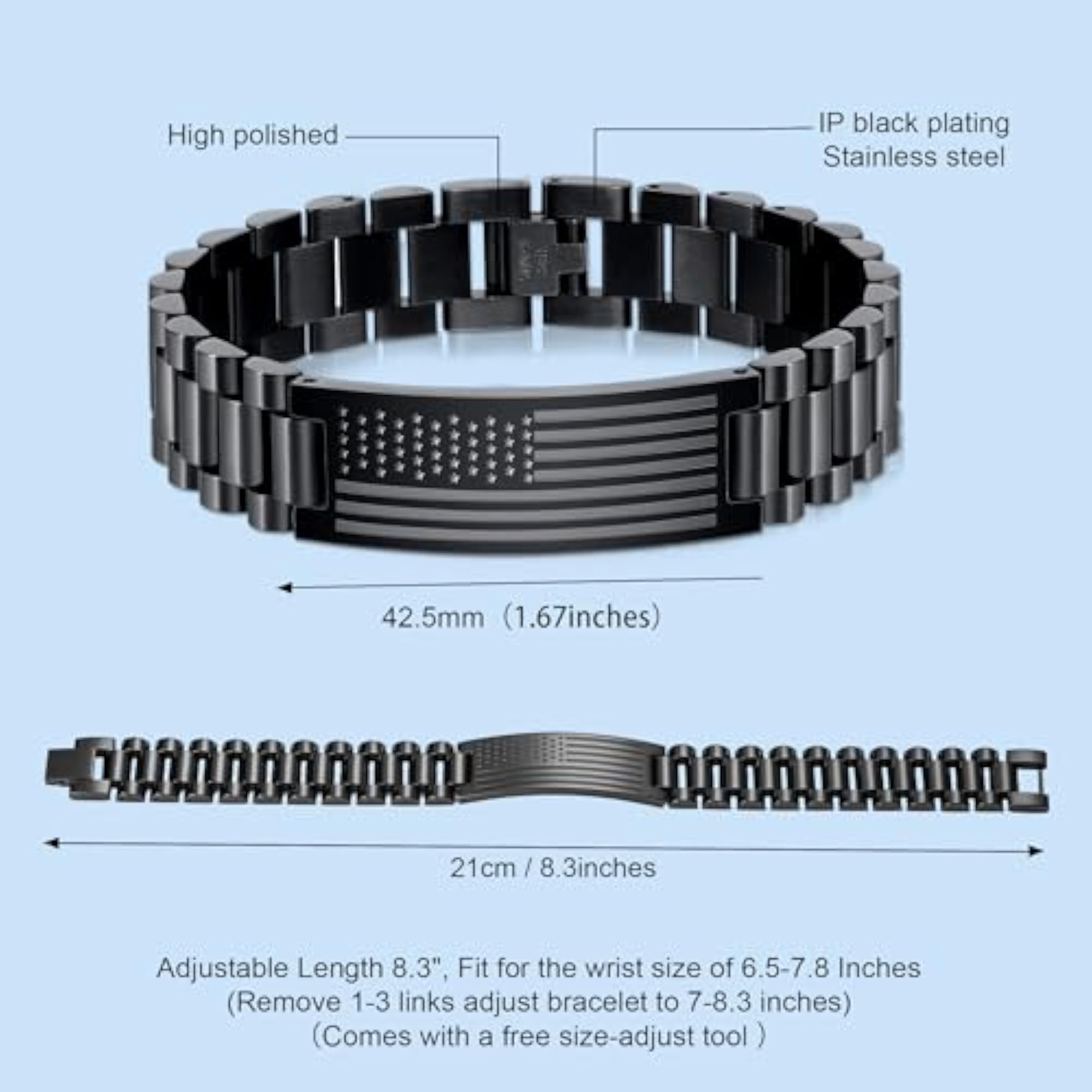 Men's American Flag Stainless Steel Bracelet, Gift for Dad