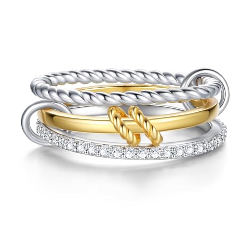 sagrence 925 Sterling Silver Stackable Rings for Women Jewelry Non Tarnish Interlocking 3 Stack Twisted Rings Set for Women Dainty Bands (8)