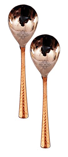 Indian Art Villa Set of 2 Steel Copper Rice Spoon | for Serving RiceHome Hotel Restaurant | Dinnerware