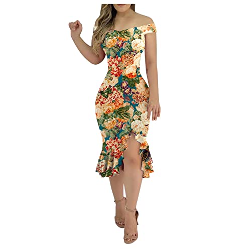 NHNKR Kleid for Female mit Blumenmuster Abendkleider Dünner Stil...
