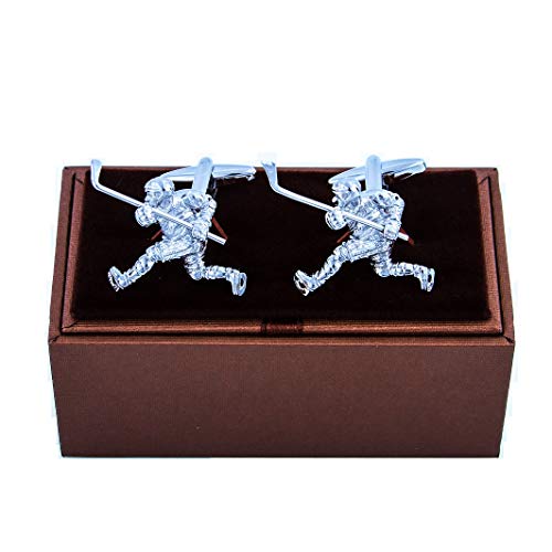 MRCUFF Hockey Player with Stick 3D Pair Cufflinks in Presentation Gift Box & Polishing Cloth2
