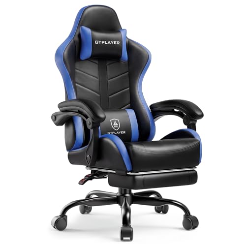 Image of GTPLAYER Gaming Chair for Adults, Computer Chair with Footrest,Black & Blue | Ergonomic Video Game Chair with 90-155 Recline, Removable Headrest & Lumbar Support, All-Day Comfort for Home & Office