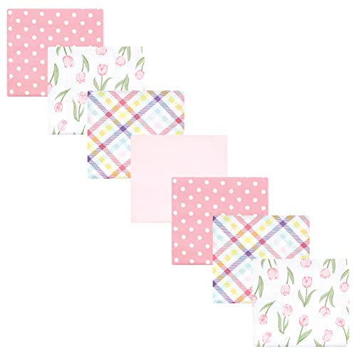 Image of Hudson Baby Unisex Baby Cotton Flannel Receiving Blankets Bundle, Pink Tulips, One Size