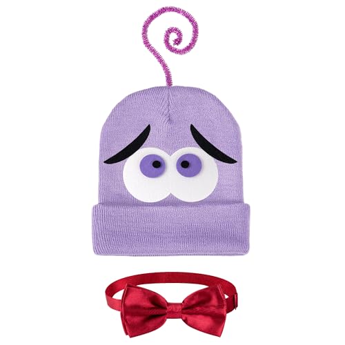 4Pcs Halloween Costumes Accessories Adult Purple Beanies Hat Eyes Fake Eyebrows Sticker Bow Tie Party Fear Cosplay Set out inside