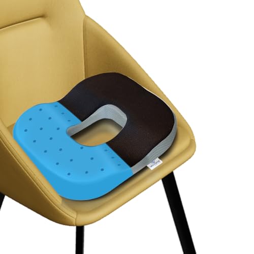 Image of WELLGIVER Orthopaedic Gel Foam Donut Pro Ring Pillow Coccyx Seat Cushion Piles Haemorrhoid Tailbone Pain Fistula Prostate Post Natal Pain Relief | 18 x 14 x 3 Inch | Premium Air Mesh Removable Cover