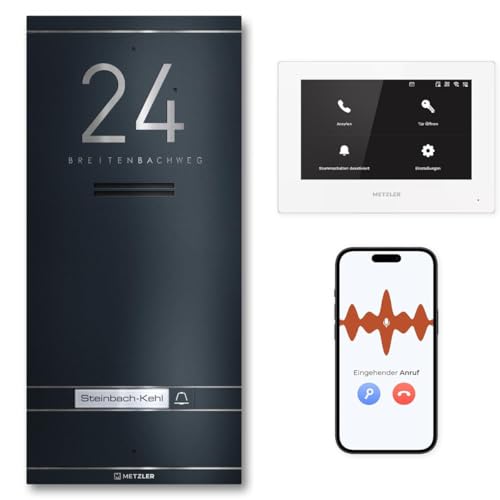 Metzler ADM10 Türsprechanlage Komplett Set mit austauschbarem Namensschild - 2-Draht IP Anschluss - Sprechanlage für 1 Familienhaus, Anthrazit