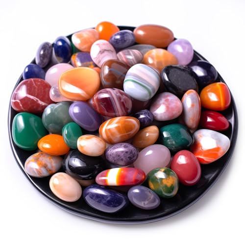 Image of Polished Colorful Crystal Stone Set - 18 Types, 0.6 inch Large Tumbled Gemstones, Bulk Decorative Pretty Rocks Collection for Meditation, Reiki, Healing, Mancala Stones and Crafts