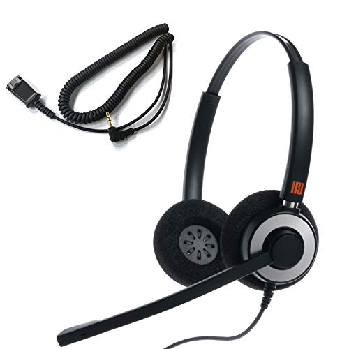 IPD IPH-165 Binaural NC Headset with 2.5mm Jack for Polycom IP 320,321,330, Cisco Linksys SPA,Grandstream GXP,Panasonic KX, Zultys, Gigaset & 2.5mm Jack(3 Poles) Port with Phones