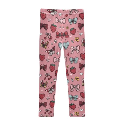 Girls' Athletic Leggings Ankle Length Yoga Dance Pants Kids Teen 4T Strawberry Butterfly Love2