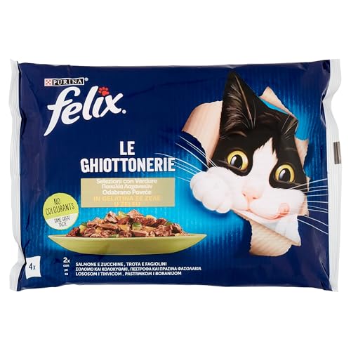 FELIX Le Ghiottonerie Selección con Verduras en gelatina (salmón/calabacín y Trucha/judías Verdes) 4 x 85 g