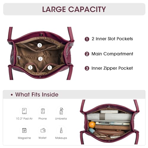 Image of Kattee Leather Tote Purse for Women, Casual Hobo Shoulder Bag | Roomy tote purse with a magnetic snap closure for work, shopping, and daily use.