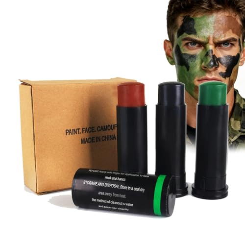Virecose Maquillage de camouflage Crème, Peinture Camouflage 3 Couleurs Noir, Olive, Marron pour Visage de Camouflage pour le Visage, les Bras