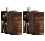 Vividwood Set of 2 End Table with 3 Drawers, Narrow Wood Side Table with Storage Shelves, Slim Nightstand Bedside Table for Bedroom, Living Room, Small Spaces (Brown)