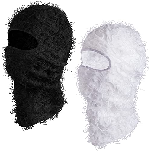 Newcotte 2 Pack Adult Distressed Balaclava Ski Mask Full Face Knitted Balaclava Windproof Cool Ski Mask for Cold Weather