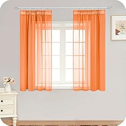 Cortina 150X150 MRTREES 2 Piezas Cortinas Visillos Fruncidas para Salon Moderno Habitacion Juvenil Cortina Dormitorio Matrimonio Translucida Corta para Ventana Cocina Comedor Sala Cuarto 140 x 150 cm Naranja