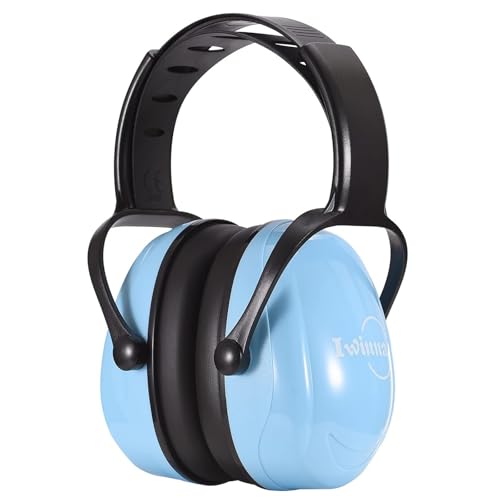 Iwinna Orejeras para niños con cancelación de ruido, para autismo, bebés, niños pequeños, adultos pequeños, adultos, para dormir, estudiar, disparar, carreras de fuegos artificiales y deportes, Azul