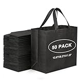 JERIA 50 Pack Black Reusable Totes Bag with Reinforced Handles Non Woven Bulk Shopping Bags
