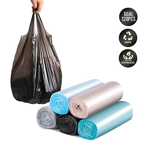 Bolsas de basura SWIHELP, 5 rollos / 100 bolsas de basura pequenas para oficina, cocina, bolsas de basura de dormitorio, bolsas de basura fuertes portatiles de colores, bolsas de basura