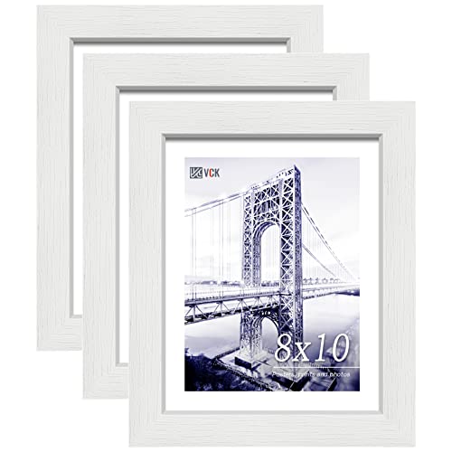 Image of VCK 8x10 Picture Frame Set of 3, White Wood Frames, Gallery Wall Decor Photo Frames for Wall Mounting Horizontally or Vertically