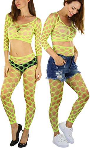 Image of ToBeInStyle Women's Spandex Multi Net Fishnet Set Rave Novelty Party Crop Top & Tights