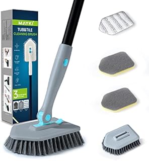 3-In-1 Shower Cleaning Brush with 51'' Long Handle, Fixable Bathroom Cleaning Brush, Long Handled Scrubbing Brush for Bathroom Tile, Adjustable Bathroom Cleaning Products by MAYKI