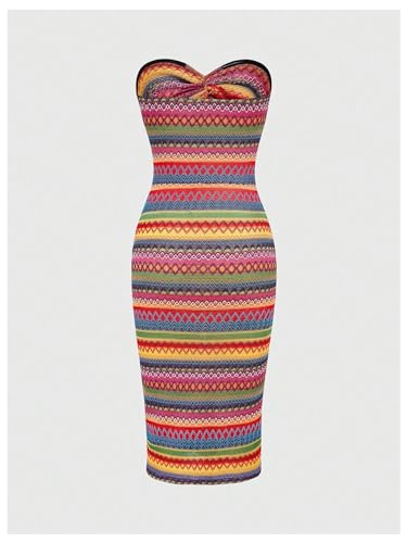 Floerns Women's Boho Tribal Sleeveless Strapless Tube Twist Front Bodycon Maxi Dresses2