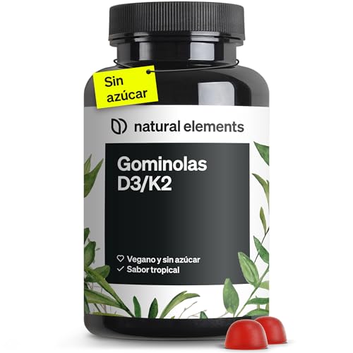 Gominolas de Vitamina D3 y K2 - Sin azúcar y vegano - 120 Gummies sabor tropical - 1000 U.I. D3 por dosis diaria - Para huesos, función muscular y sistema inmunitario - Probado en laboratorio