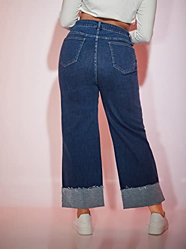 WDIRARA Women's Plus Size Straight Denim High Waisted Baggy Wide Leg Raw Hem Casual Jeans with Pocket2