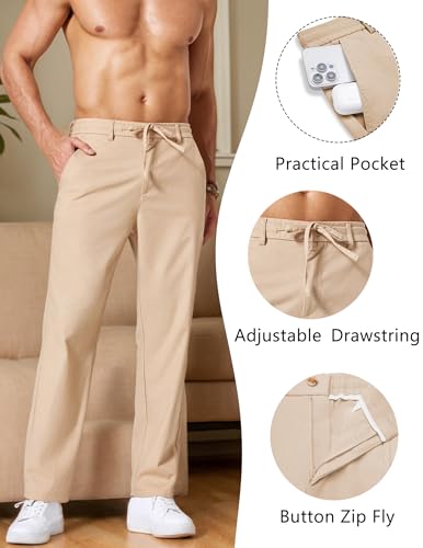 Image of COOFANDY Men's Cotton Linen Pants Casual Drawstring Dress Pants Beach Summer Lightweight Trousers