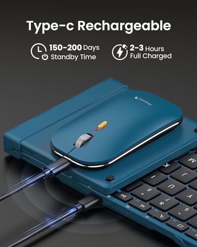Image of ProtoArc XKM01 Full-Size Foldable Keyboard Mouse Combo for Travel - Blue | 105-key keyboard, slim mouse, hard case and phone stand; 3-device Bluetooth & 2.4G switching, for travel office use