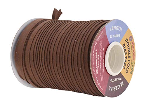 Mandala Crafts Double Fold Bias Tape For Sewing, Seaming, Binding, Hemming, Piping, Quilting, 1/2 Inch 55 Yards, Brown #TOP1