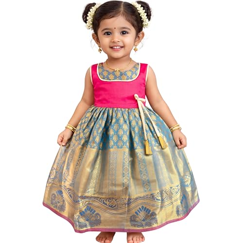 Image of TotzTouch Baby Girl Ethnic Wear Dress | Traditional South Indian Pattu Langa for Girls