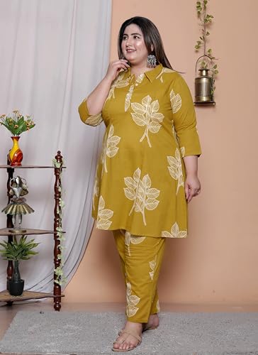 Image of NISHIRE Women's Cotton Floral Co-ord Kurta Set, Plus Size Stylish Ethnic Wear Set