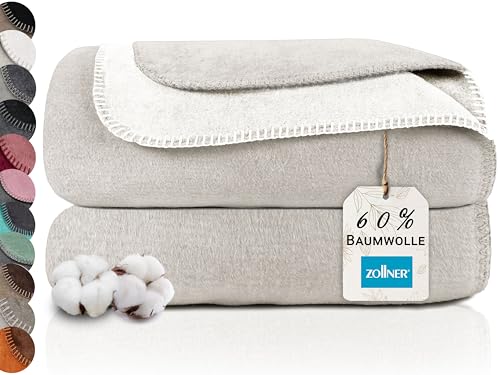 ZOLLNER Kuscheldecke zweifarbig in 150x200 cm - kuschelige Sofadecke in beige - waschbar bis 40°C - langlebiges Mischgewebe - Hotelwäschequalität - Oeko Tex® Zertifiziert