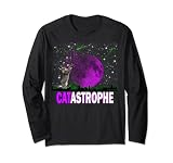 Chat dans l'espace Griffant la pleine lune pour les amoureux des chatons Manche Longue